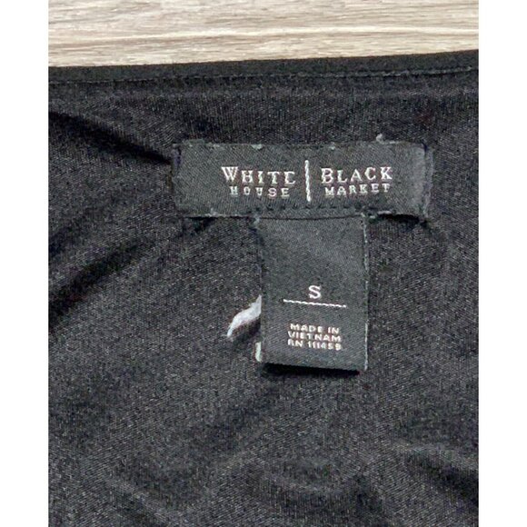 White House Black Market Striped Black Gray Ruched 3/4 Sleeve Dress Square Small - Picture 8 of 16